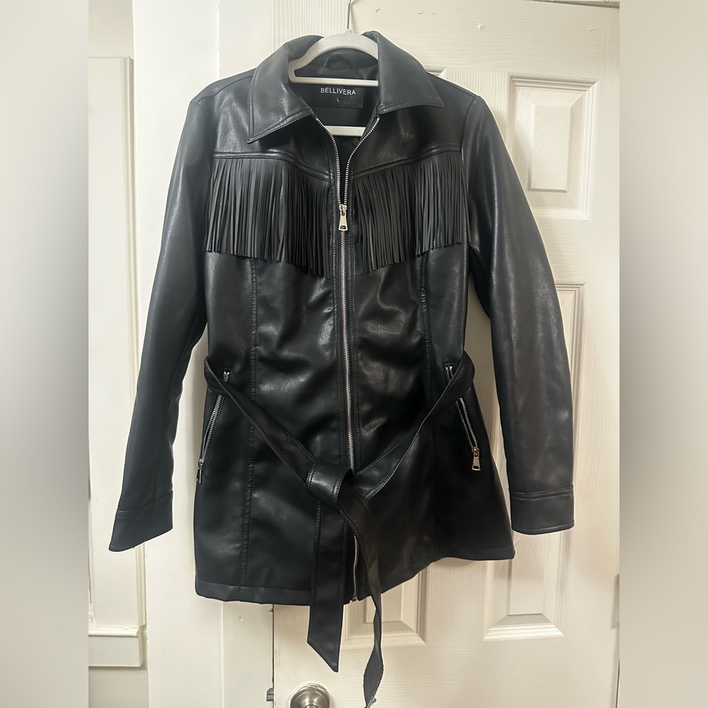 Black Leather Jacket with Fringe